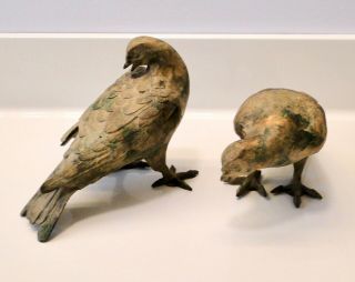 Pair Vintage Metal Cast Iron Dove Pigeon Bird Statues Sculptures