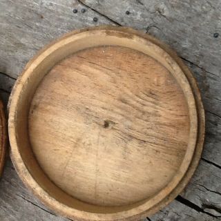 Early Primitive Wooden Treen Round Box With Mirror Inside Lid Powder Holder 3