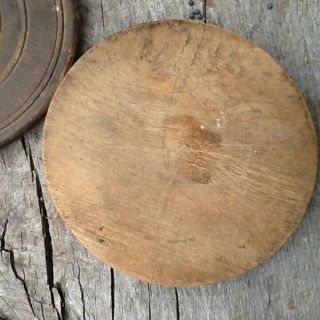 Early Primitive Wooden Treen Round Box With Mirror Inside Lid Powder Holder 4