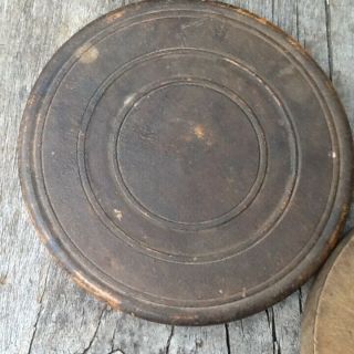 Early Primitive Wooden Treen Round Box With Mirror Inside Lid Powder Holder 5