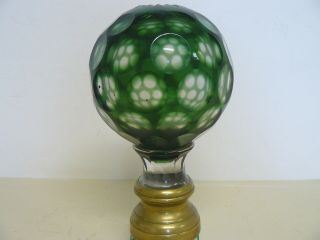 Antique Green Overlay Art Glass Newel Post Finial Top