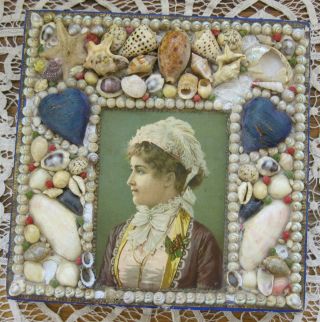 Antique Shell Art Sailor Valentine Sewing Box Victorian Lady Vintage Maritime