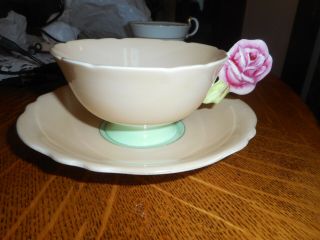 Vtg Paragon Rose Handle Cup And Saucer