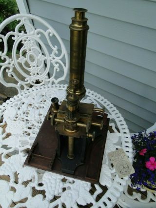 Large Antique 1700 ' s Brass Microscope C.  Potter With Mahogany Case 5