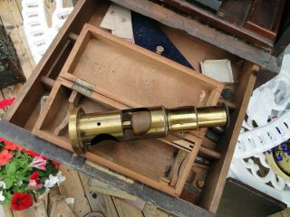 Large Antique 1700 ' s Brass Microscope C.  Potter With Mahogany Case 7