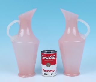 Pair Vintage Murano Pink & White Opaline Glass Pitcher Carafe Mid - Century Modern 12