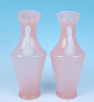 Pair Vintage Murano Pink & White Opaline Glass Pitcher Carafe Mid - Century Modern 5