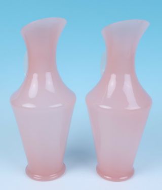 Pair Vintage Murano Pink & White Opaline Glass Pitcher Carafe Mid - Century Modern 8