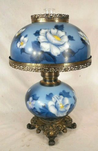 Vintage Mid Century Victorian Floral Painted Gwtw Lamp With Matching Shade