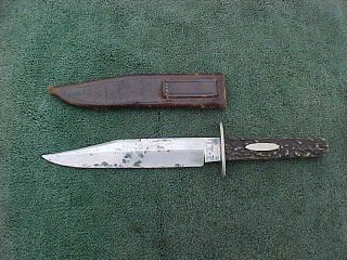 Antique Civil War Bowie Knife I Xl Washington Sheffield Stag & Leather Sca