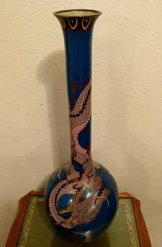 Antique Asian Large Cloisonne Enamel Bronze Bulbous Dragon Vase