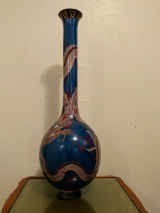 Antique Asian Large Cloisonne Enamel bronze bulbous Dragon Vase 4