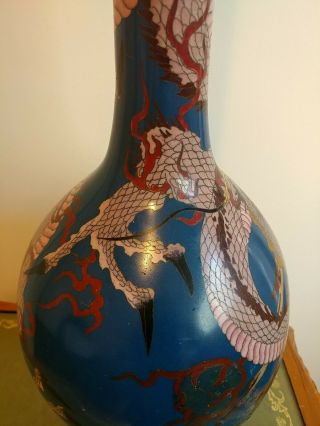 Antique Asian Large Cloisonne Enamel bronze bulbous Dragon Vase 9