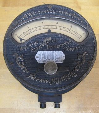 1890s Weston Electrical Instrument Co Large Voltmeter Gauge Newark Nj Usa