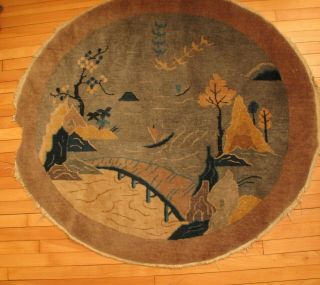 Vtg Antique Round Nichols Art Deco Oriental Rug Carpet 1920 
