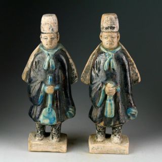 Sc Interesting Chinese Pottery Attendants W.  Capes,  Ming Dynasty