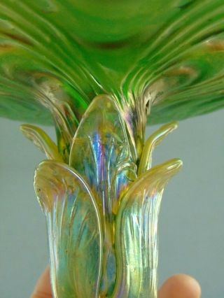 VINTAGE LOETZ STYLE IRIDESCENT GREEN ART GLASS COMPOTE 12