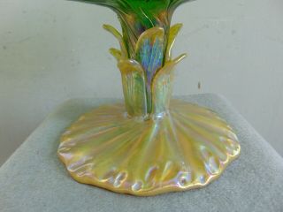 VINTAGE LOETZ STYLE IRIDESCENT GREEN ART GLASS COMPOTE 3