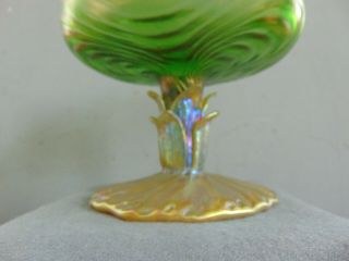 VINTAGE LOETZ STYLE IRIDESCENT GREEN ART GLASS COMPOTE 5