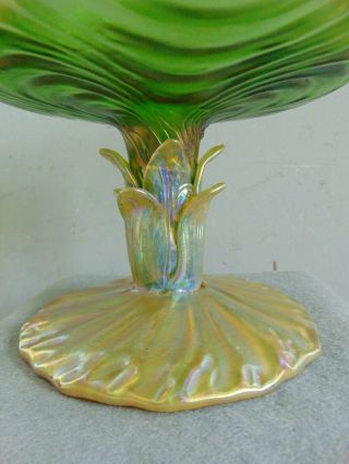 VINTAGE LOETZ STYLE IRIDESCENT GREEN ART GLASS COMPOTE 6