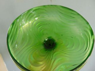 VINTAGE LOETZ STYLE IRIDESCENT GREEN ART GLASS COMPOTE 8