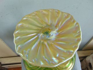 VINTAGE LOETZ STYLE IRIDESCENT GREEN ART GLASS COMPOTE 9