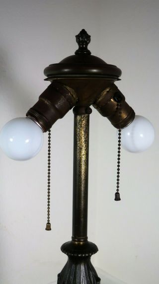 Antique Table Lamp w/ Reverse - Painted Shade & Ice Chip Surface - 11