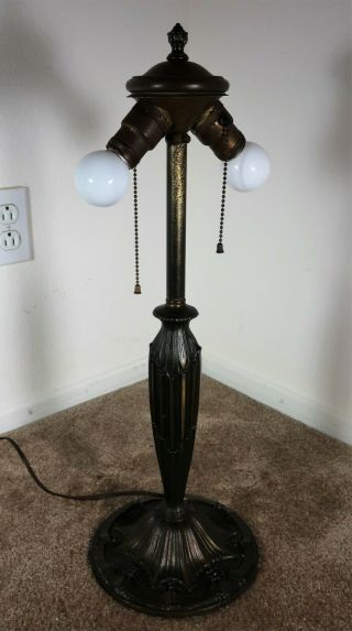 Antique Table Lamp w/ Reverse - Painted Shade & Ice Chip Surface - 4