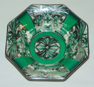 Fantastic Antique Noritake Bowl Art Deco Geometric Green & Silver