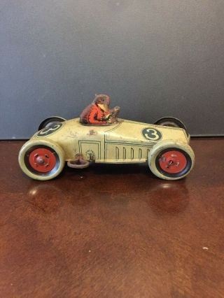 Antique Wind Up Tin Toy Racer By J.  Chein