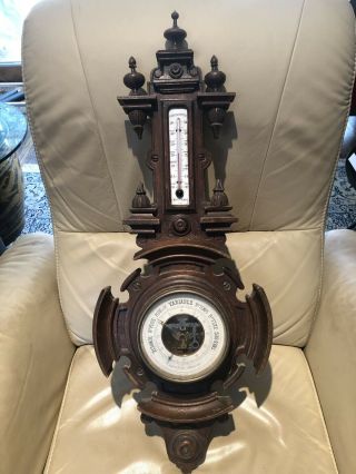 Antique French Hand Carved Barometer,  Black Forest Style,  1870 - 1900