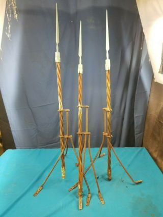 3 Antique Lightning Rods Twisted Copper Finial 35 "