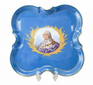 Antique Sevres France Hand Painted Porcelain Square Tray,  19th Century