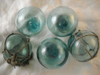 5 Cutie Authentic Japanese 2 - 1/8 " To 2.  5 " Marked Glass Floats Alaska Combed