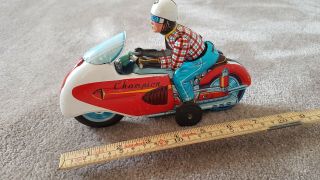 Rare Vintage Japanese T.  N Nomura Tin Toy Friction Motorcycle Champion Race 1950s 2