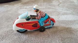 Rare Vintage Japanese T.  N Nomura Tin Toy Friction Motorcycle Champion Race 1950s 3