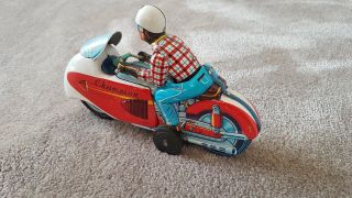 Rare Vintage Japanese T.  N Nomura Tin Toy Friction Motorcycle Champion Race 1950s 4