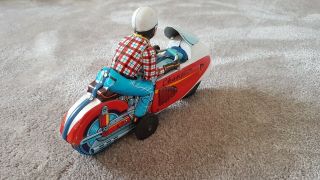 Rare Vintage Japanese T.  N Nomura Tin Toy Friction Motorcycle Champion Race 1950s 5