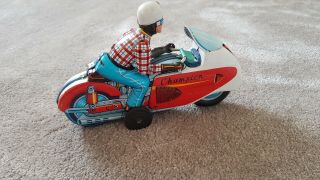 Rare Vintage Japanese T.  N Nomura Tin Toy Friction Motorcycle Champion Race 1950s 6