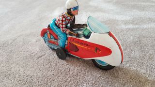 Rare Vintage Japanese T.  N Nomura Tin Toy Friction Motorcycle Champion Race 1950s 7