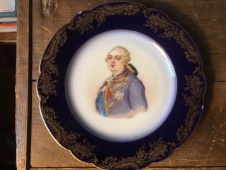 Antique French Sevres Painted And Gilt Porcelain Portrait Plate Of Louis Xvi