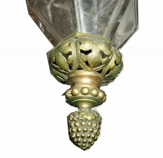 Antique Bronze & Beveled Glass Hanging Pendant Light - E F CALDWELL - Signed 5