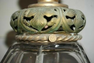 Antique Bronze & Beveled Glass Hanging Pendant Light - E F CALDWELL - Signed 8