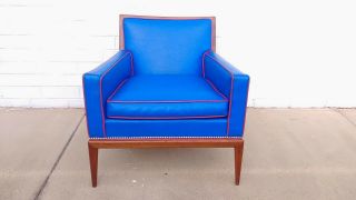 T.  H.  Robsjohn Gibbings Midcentury Royal Blue And Red Vinyl Club Chair