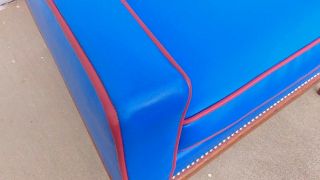 T.  H.  Robsjohn Gibbings Midcentury Royal Blue and Red Vinyl Club CHair 4