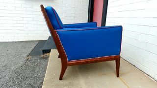 T.  H.  Robsjohn Gibbings Midcentury Royal Blue and Red Vinyl Club CHair 8