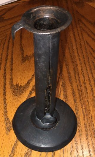 19th Century Hogscraper Push Up Candle Stick Heavy Tin W Chair Tab Aafa