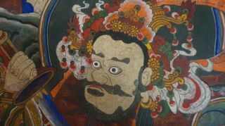 Large Early 1900 Korean Buddha Guardian Hand Painting on Fabric 10