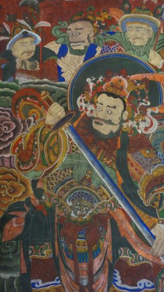 Large Early 1900 Korean Buddha Guardian Hand Painting on Fabric 11