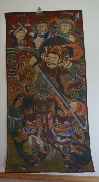 Large Early 1900 Korean Buddha Guardian Hand Painting on Fabric 2